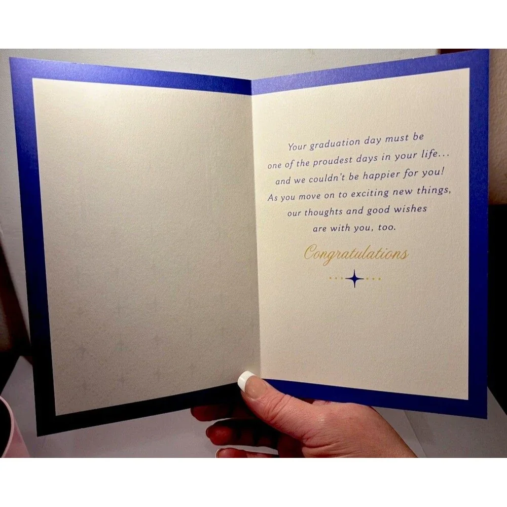 Hallmark Graduation Card “From Us” Navy/Blue/Gold Sparkle Diploma. With Envelope